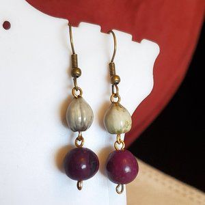 Bronze Hook Natural Seed Bead Dangle Earrings NWT